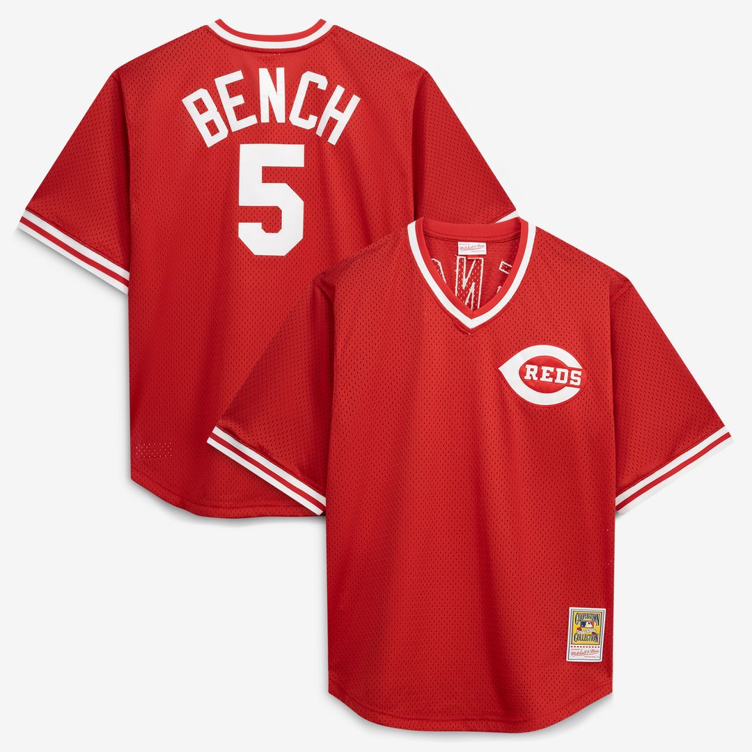 Johnny Bench Cincinnati Reds Mitchell & Ness Cooperstown Collection Big & Tall Mesh Batting Practice Jersey - Red Official MLB Team Apparel Baseball F