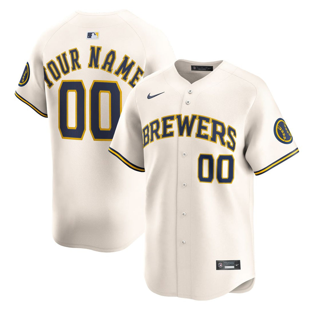 Milwaukee Brewers Nike Home Limited Custom Jersey - Cream Official MLB Team Apparel Baseball Fan Gear