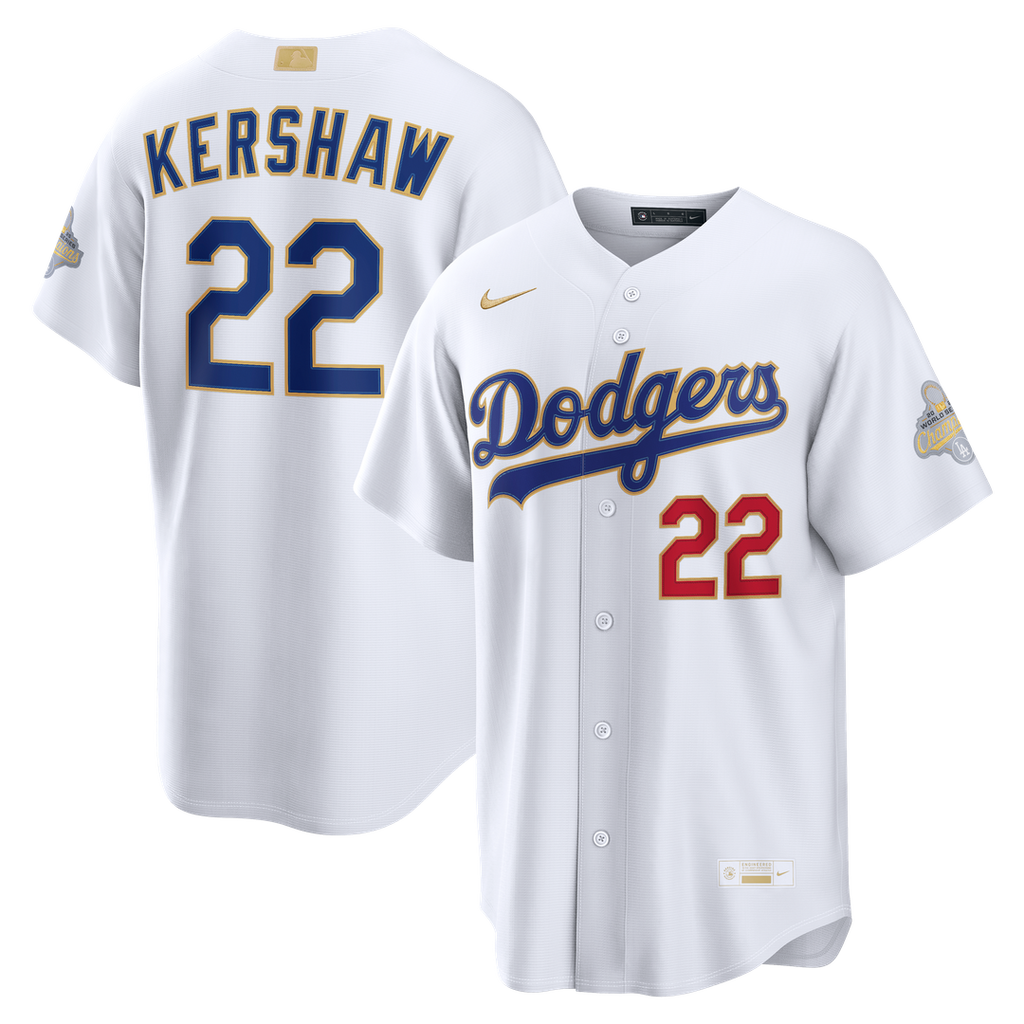 Clayton Kershaw Los Angeles Dodgers Nike 2026 Gold Collection Stadium Jersey - White Official MLB Team Apparel Baseball Fan Gear