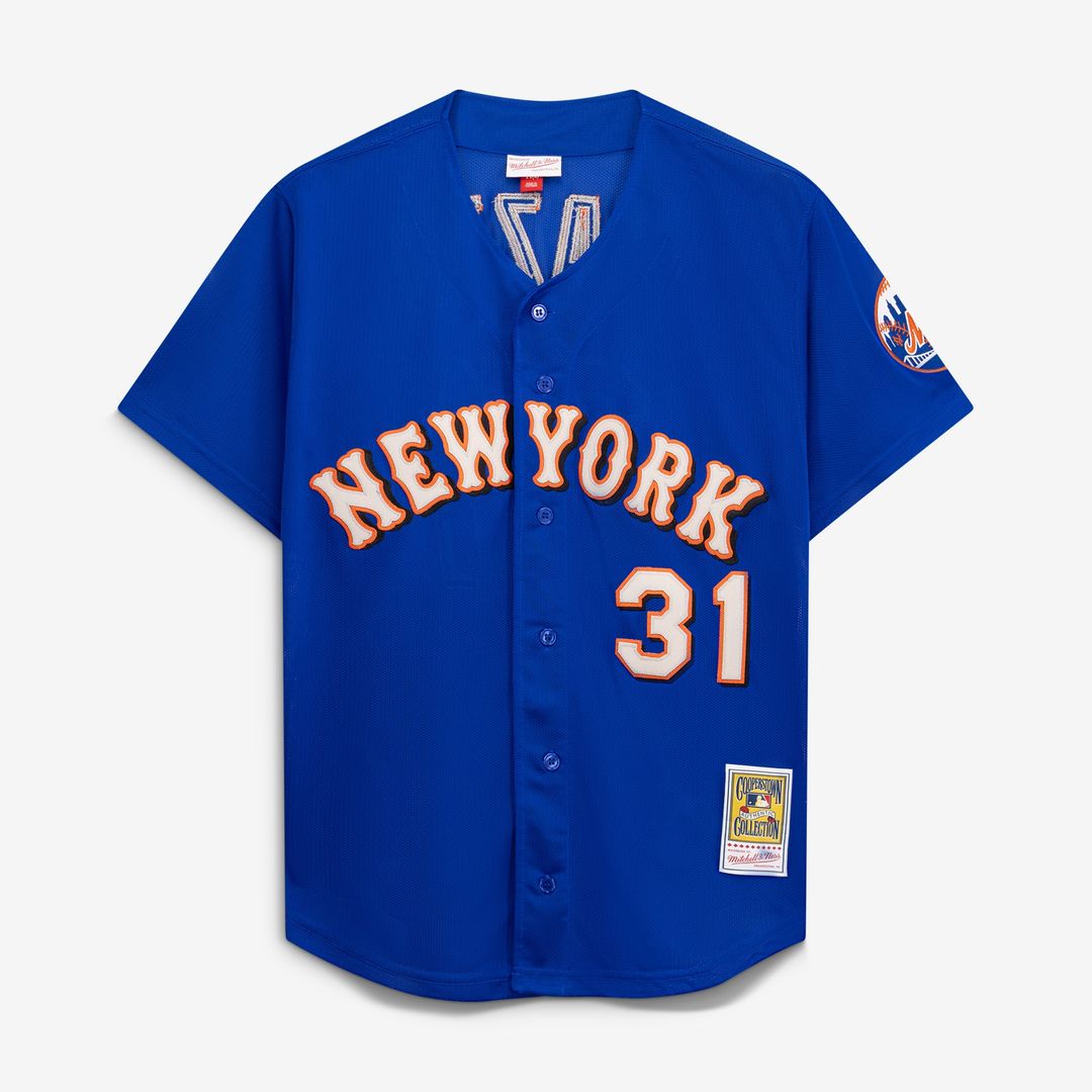 Mike Piazza New York Mets Mitchell & Ness Cooperstown Collection Mesh Batting Practice Button-Up Jersey - Orange Official MLB Team Apparel Baseball Fa