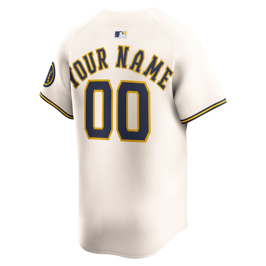 Milwaukee Brewers Nike Home Limited Custom Jersey - Cream Official MLB Team Apparel Baseball Fan Gear