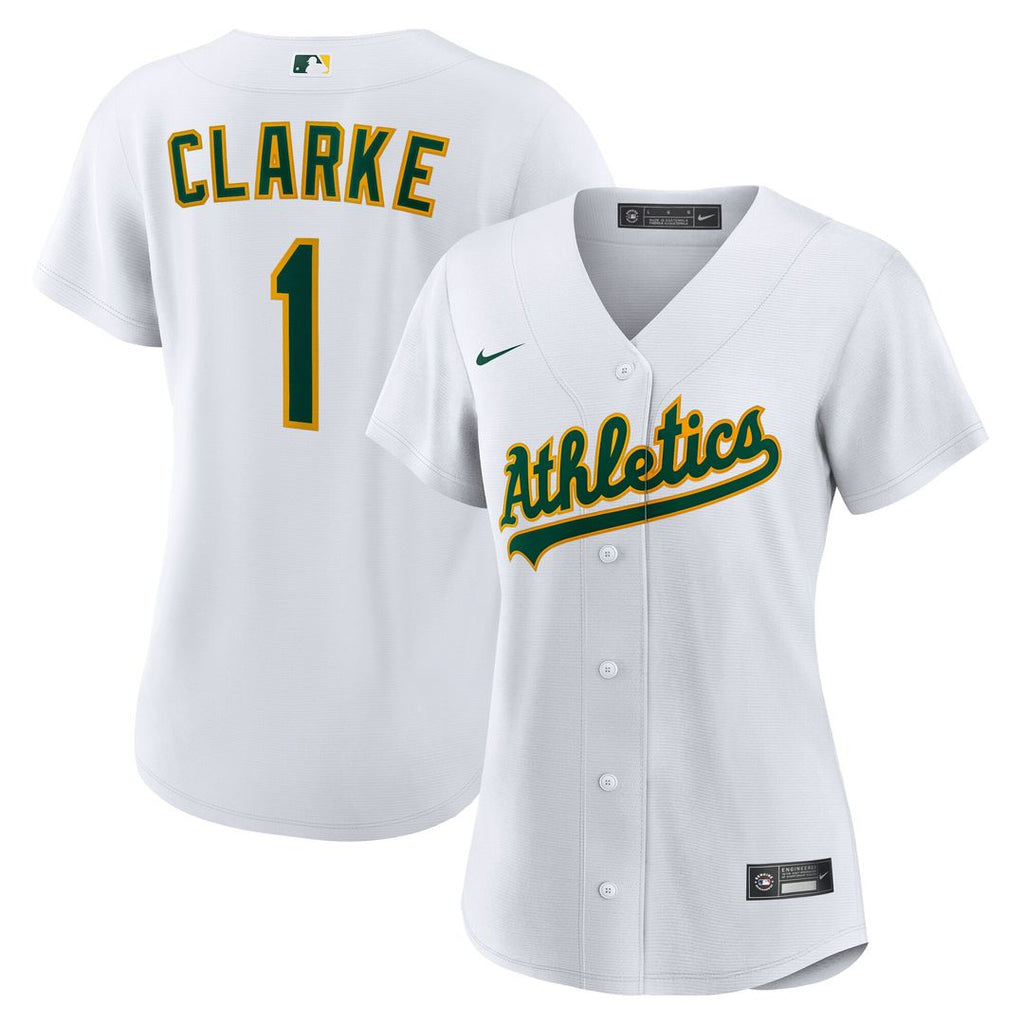 Denzel Clarke Athletics Nike Women's Home Replica Jersey - White Official MLB Team Apparel Baseball Fan Gear