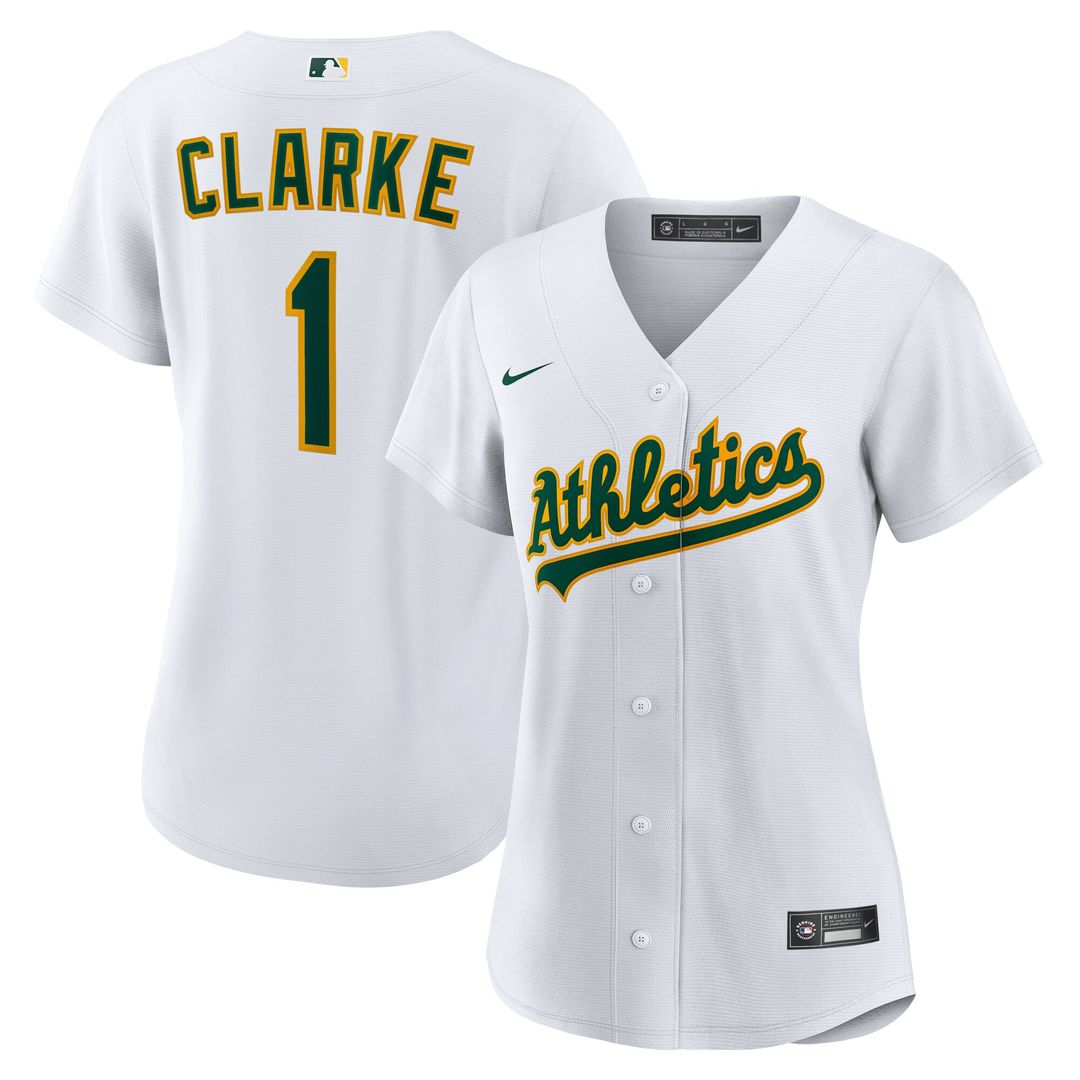 Denzel Clarke Athletics Nike Women's Home Replica Jersey - White Official MLB Team Apparel Baseball Fan Gear