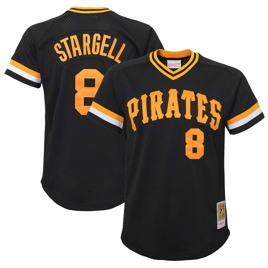 Willie Stargell Pittsburgh Pirates Mitchell & Ness Youth Cooperstown Collection Mesh Batting Practice Jersey - Black Official MLB Team Apparel Basebal
