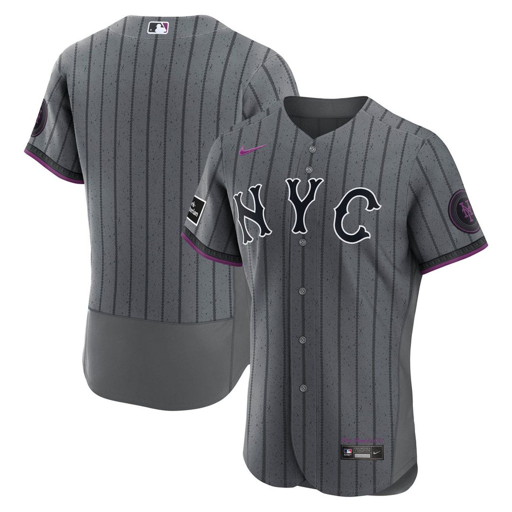 New York Mets Nike City Connect Authentic Sponsor Patch Jersey - Gray Official MLB Team Apparel Baseball Fan Gear