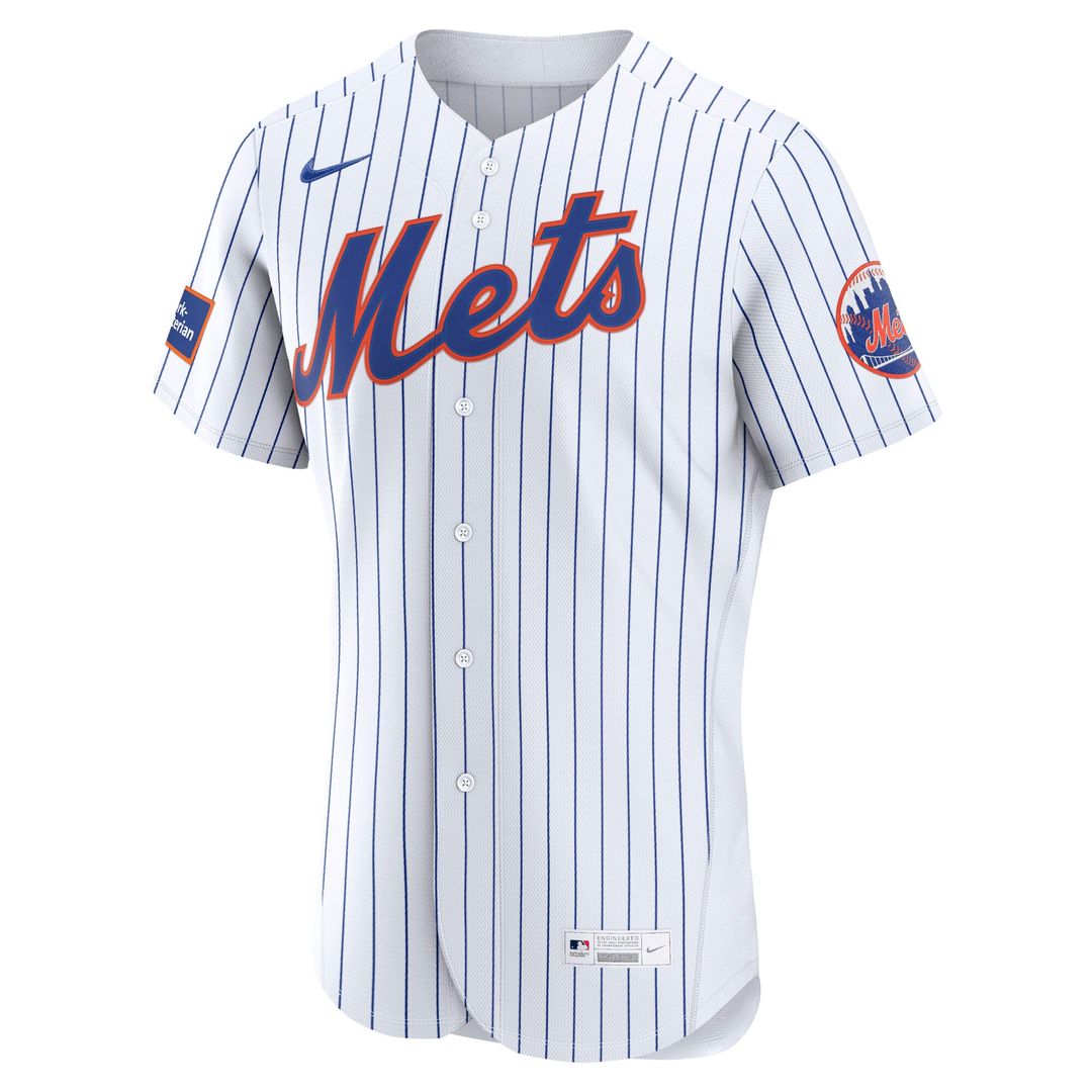 New York Mets Nike Home Sponsor Patch Authentic Jersey - White Official MLB Team Apparel Baseball Fan Gear