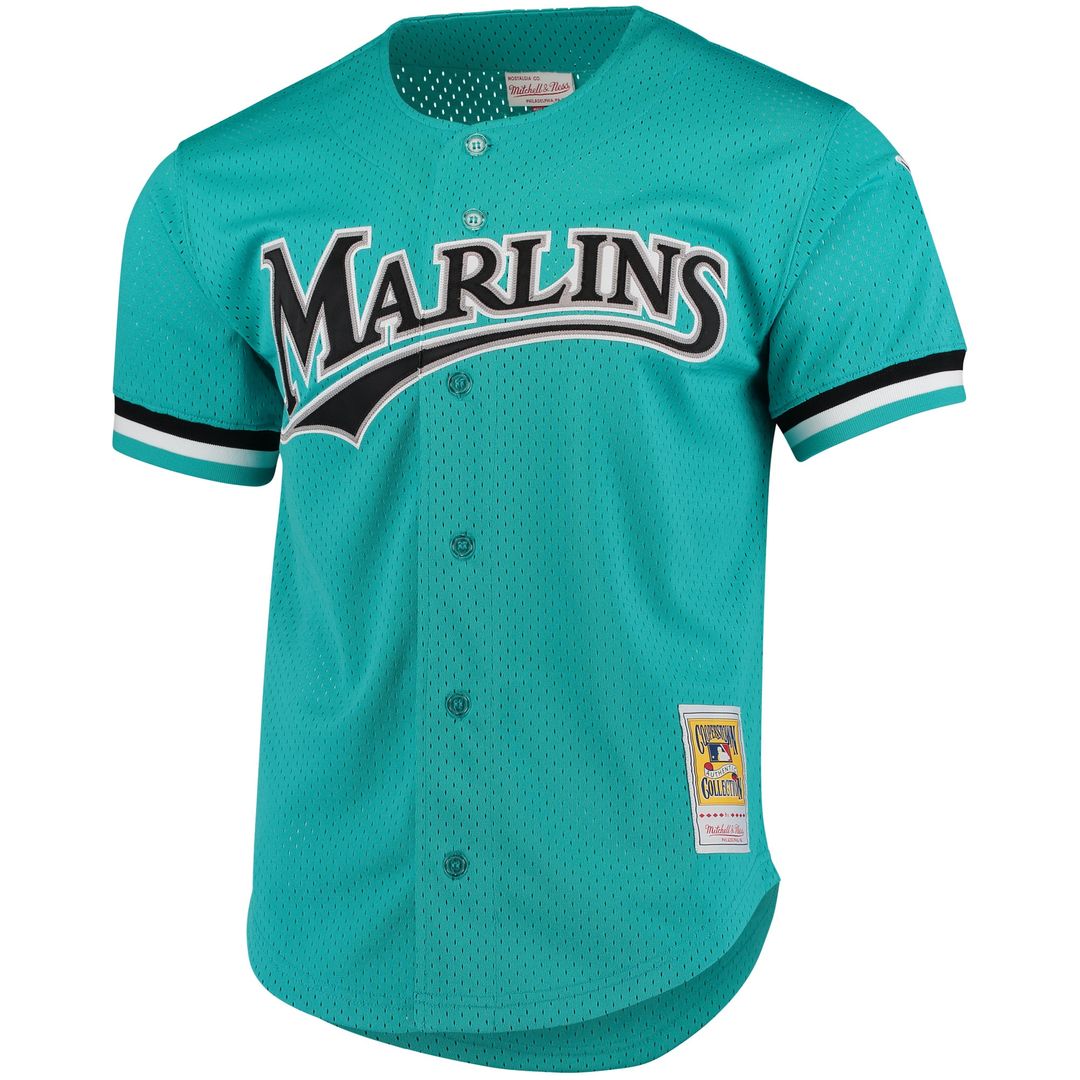 Andre Dawson Florida Marlins Mitchell & Ness Cooperstown Collection Mesh Batting Practice Button-Up Jersey - Teal Official MLB Team Apparel Baseball F