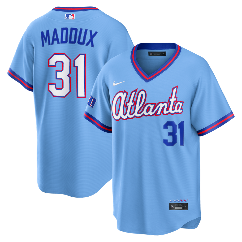 Greg Maddux Atlanta Braves Nike 2026 City Connect Stadium Jersey - Powder Blue Official MLB Team Apparel Baseball Fan Gear