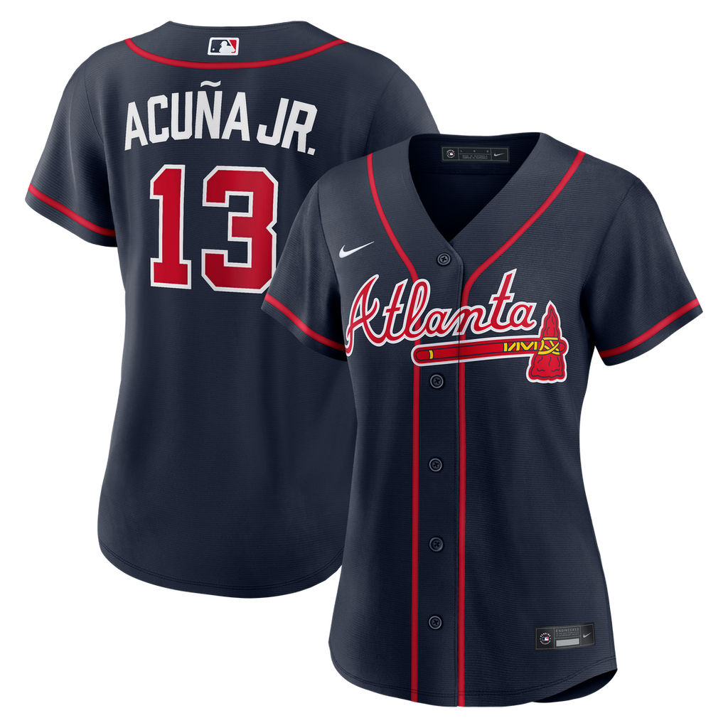 Ronald Acuña Jr. Atlanta Braves Nike Women's Alternate Replica Jersey - Navy Official MLB Team Apparel Baseball Fan Gear