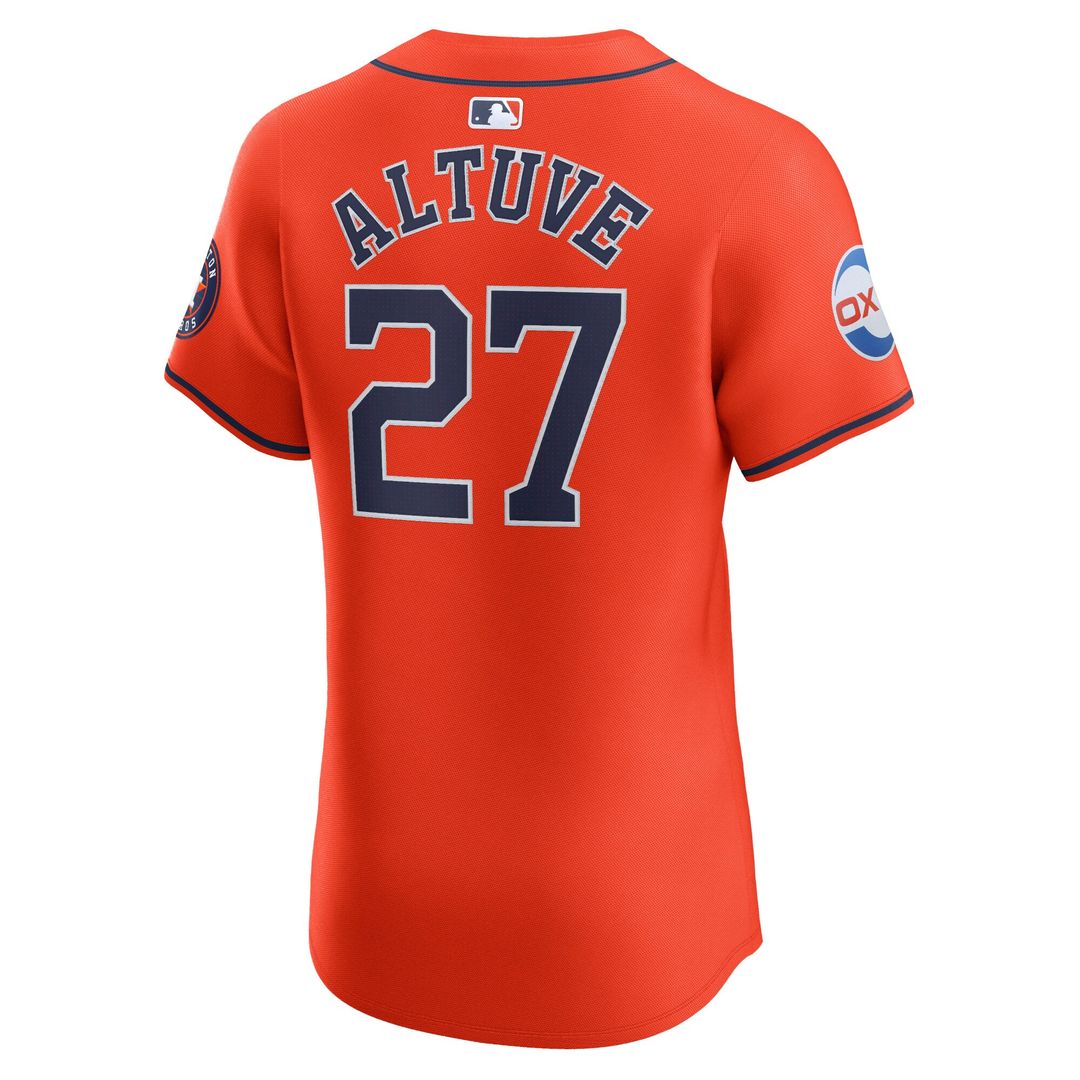 Jose Altuve Houston Astros Nike Alternate Elite Sponsor Patch Player Jersey - Orange Official MLB Team Apparel Baseball Fan Gear