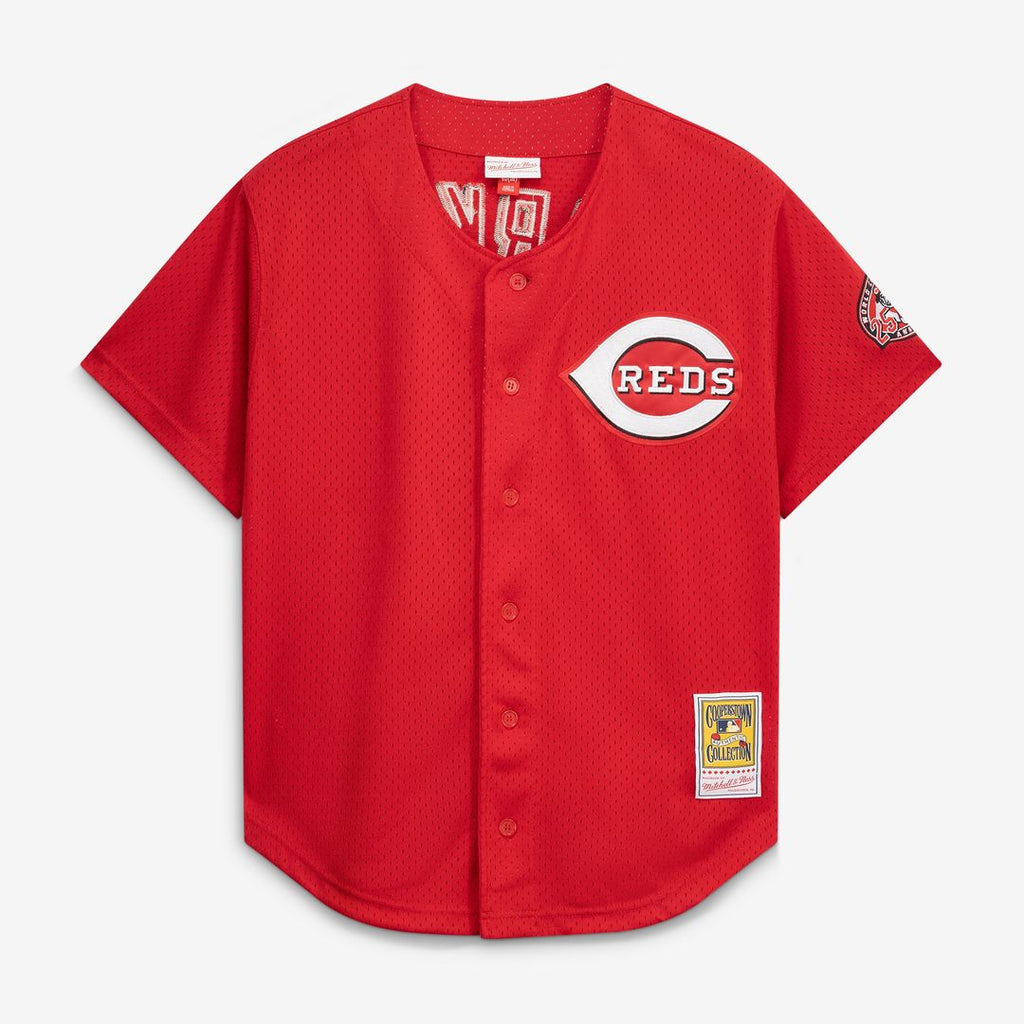 Barry Larkin Cincinnati Reds Mitchell & Ness Throwback Cooperstown Mesh Batting Practice Jersey - Red Official MLB Team Apparel Baseball Fan Gear