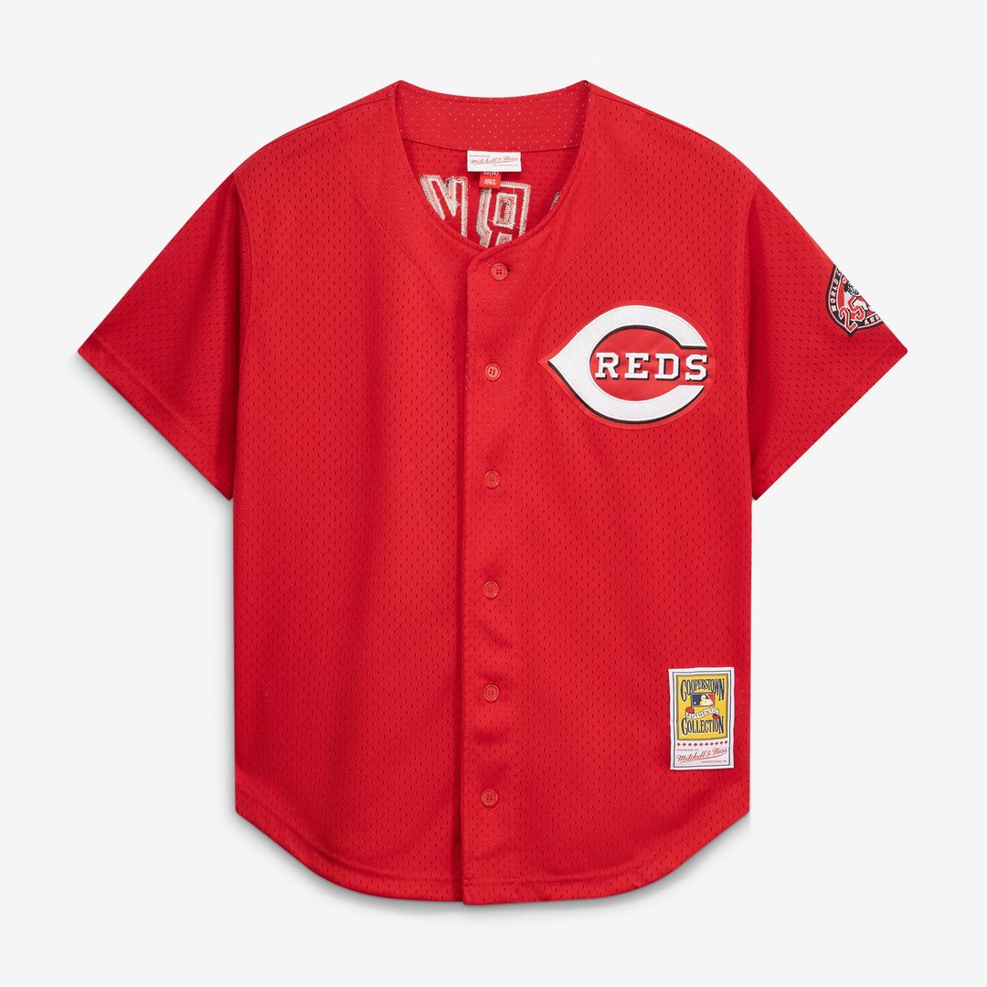 Barry Larkin Cincinnati Reds Mitchell & Ness Throwback Cooperstown Mesh Batting Practice Jersey - Red Official MLB Team Apparel Baseball Fan Gear