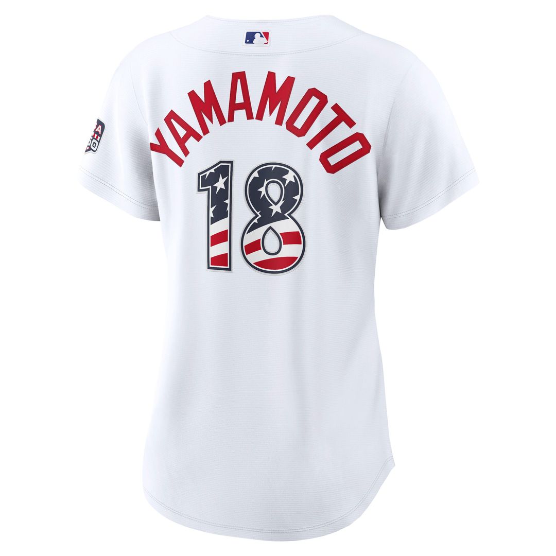Yoshinobu Yamamoto Los Angeles Dodgers Nike Women's USA 250 Fourth of July Home Stadium Jersey - White Official MLB Team Apparel Baseball Fan Gear