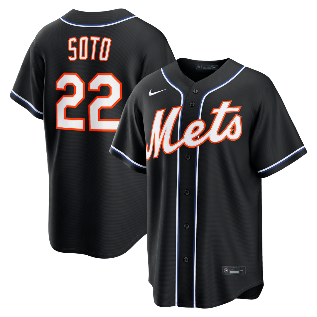 Juan Soto New York Mets Nike Fashion Replica Black Out Jersey Official MLB Team Apparel Baseball Fan Gear