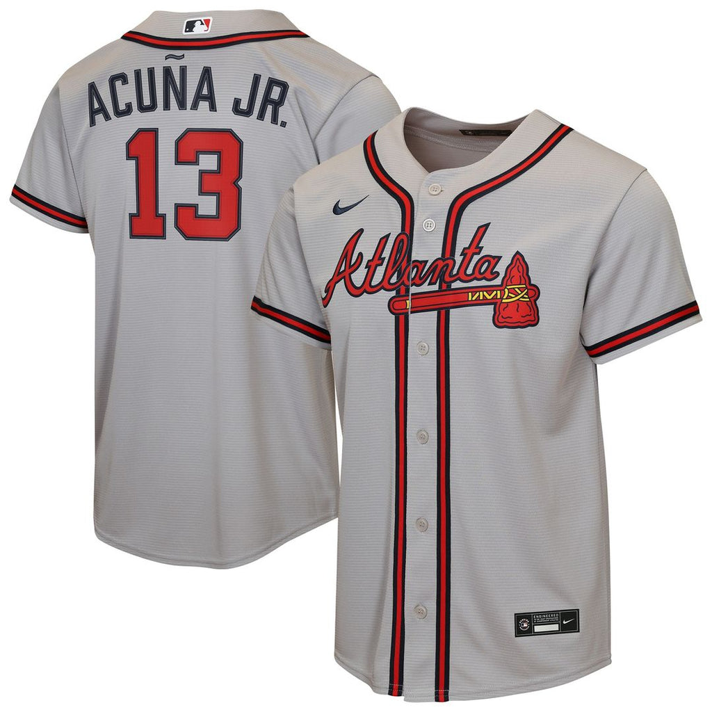 Ronald Acuña Jr. Atlanta Braves Nike Youth Road Replica Jersey - Gray Official MLB Team Apparel Baseball Fan Gear