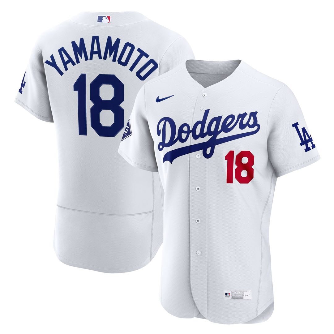Yoshinobu Yamamoto Los Angeles Dodgers Nike Home Authentic Sponsor Patch Jersey - White Official MLB Team Apparel Baseball Fan Gear