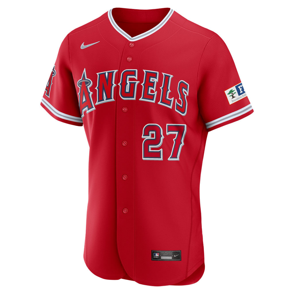 Mike Trout Los Angeles Angels Nike Alternate Authentic Sponsor Patch Jersey - Red Official MLB Team Apparel Baseball Fan Gear