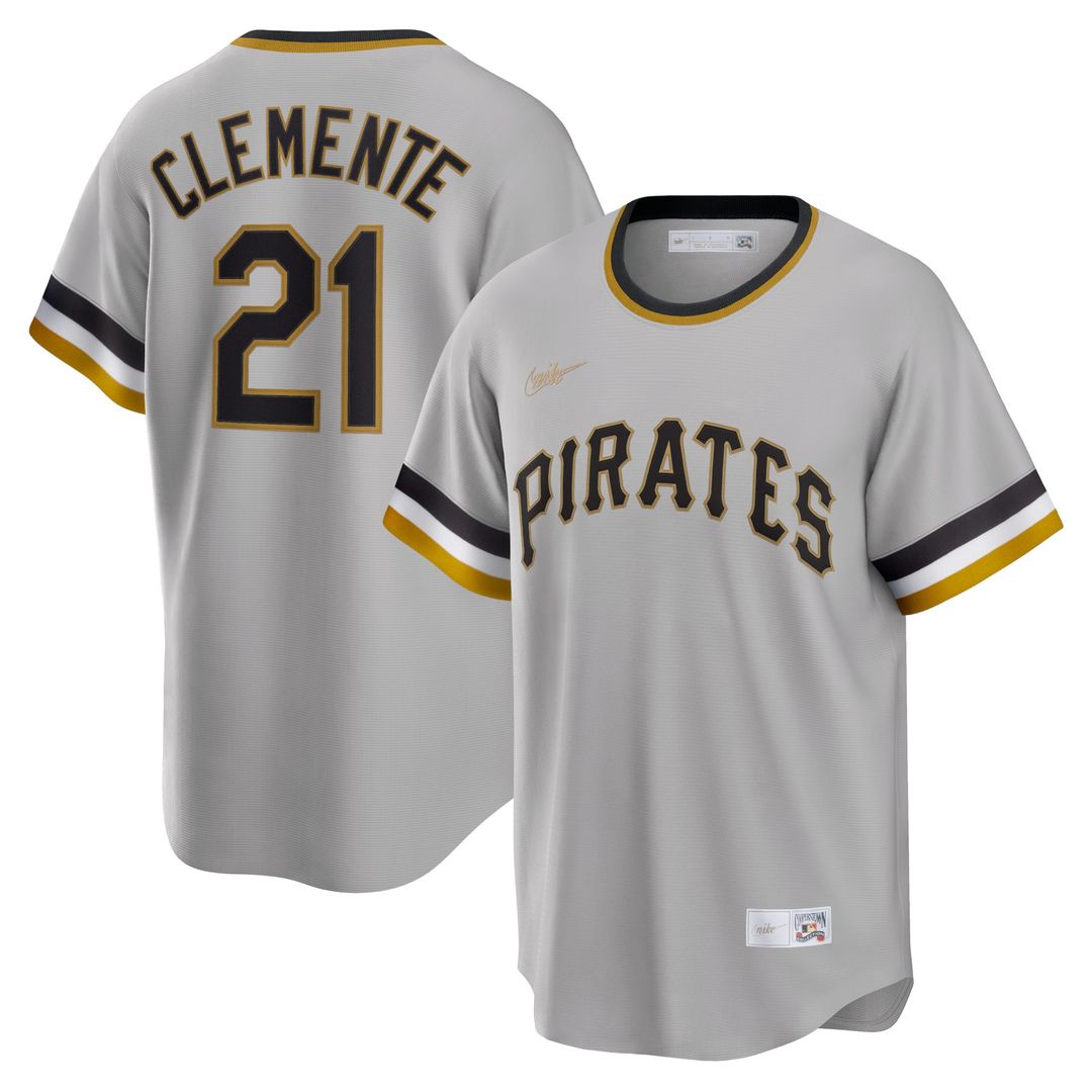 Roberto Clemente Pittsburgh Pirates Nike Road Cooperstown Collection Player Jersey - Gray Official MLB Team Apparel Baseball Fan Gear