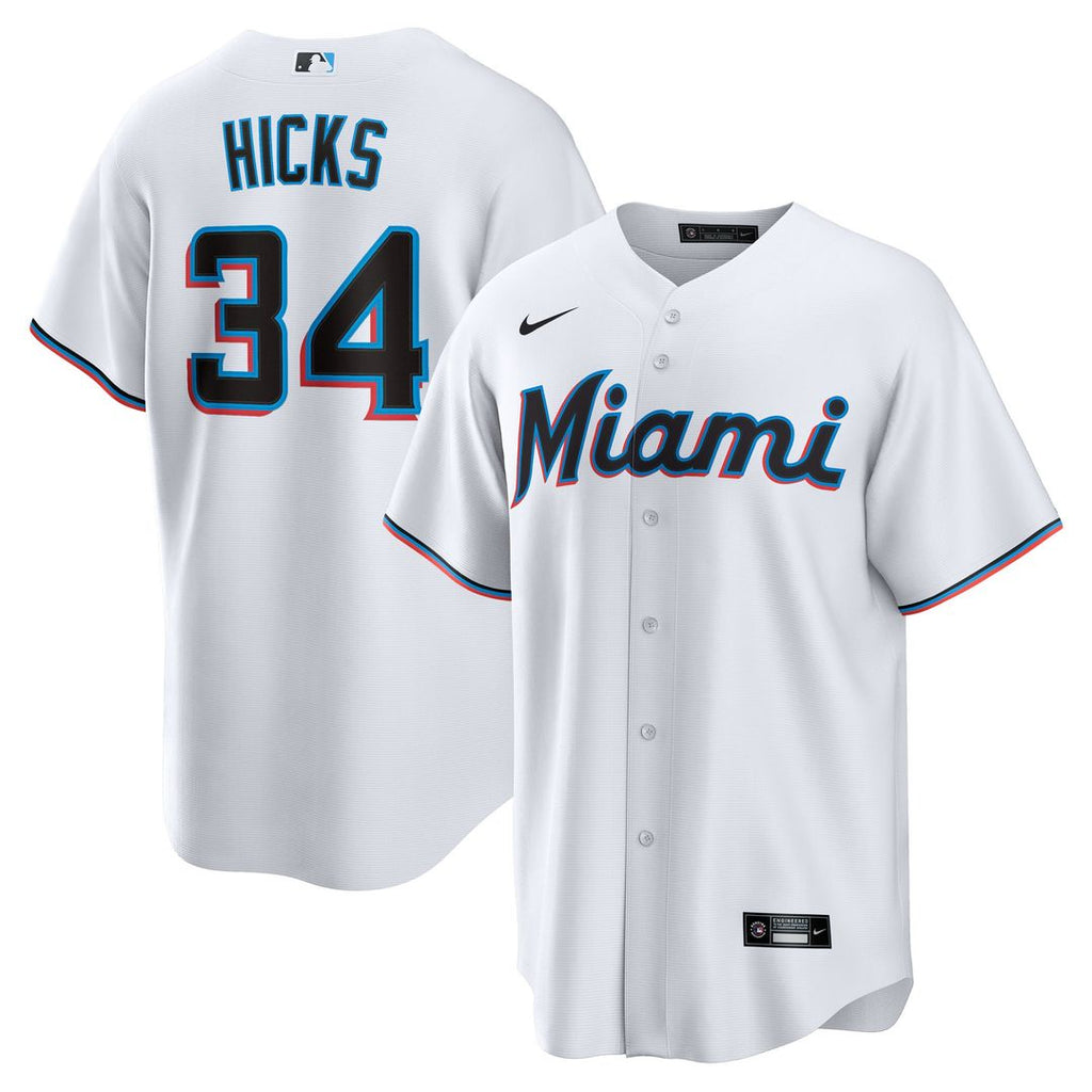 Liam Hicks Miami Marlins Nike Home Replica Jersey - White Official MLB Team Apparel Baseball Fan Gear