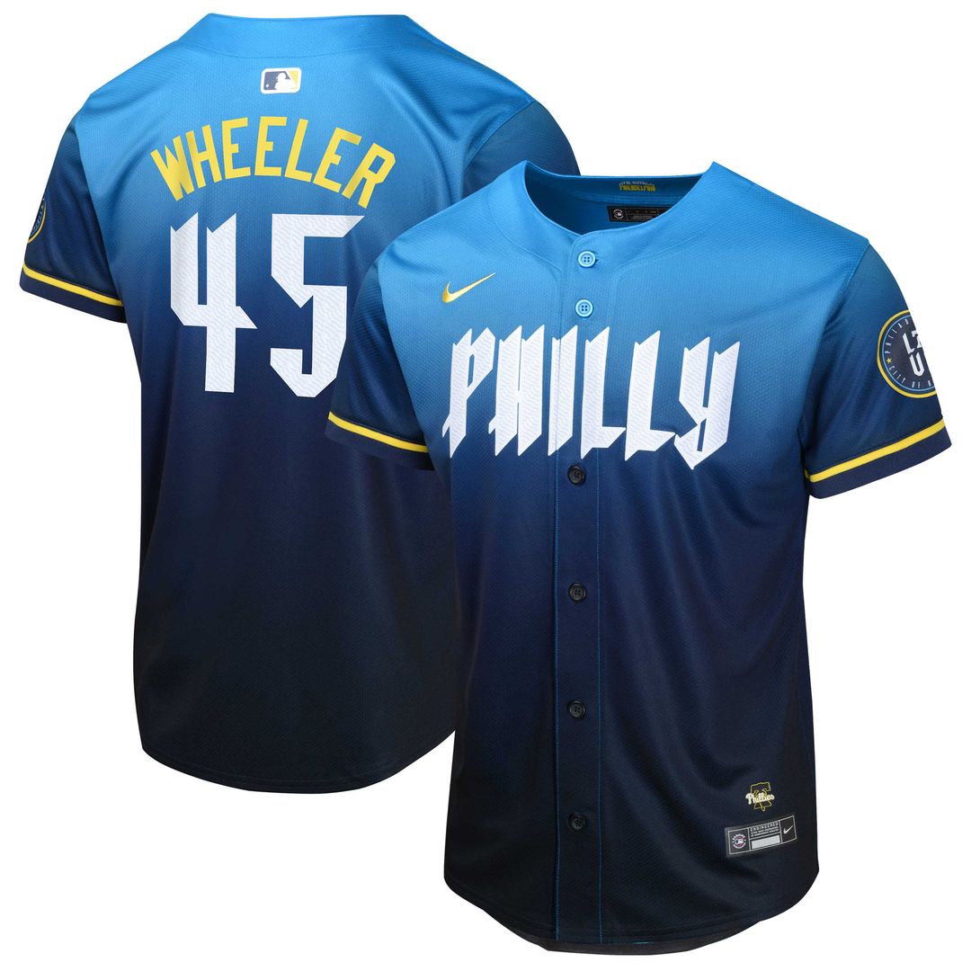 Zack Wheeler Philadelphia Phillies Nike Youth 2024 City Connect Limited Player Jersey - Blue Official MLB Team Apparel Baseball Fan Gear
