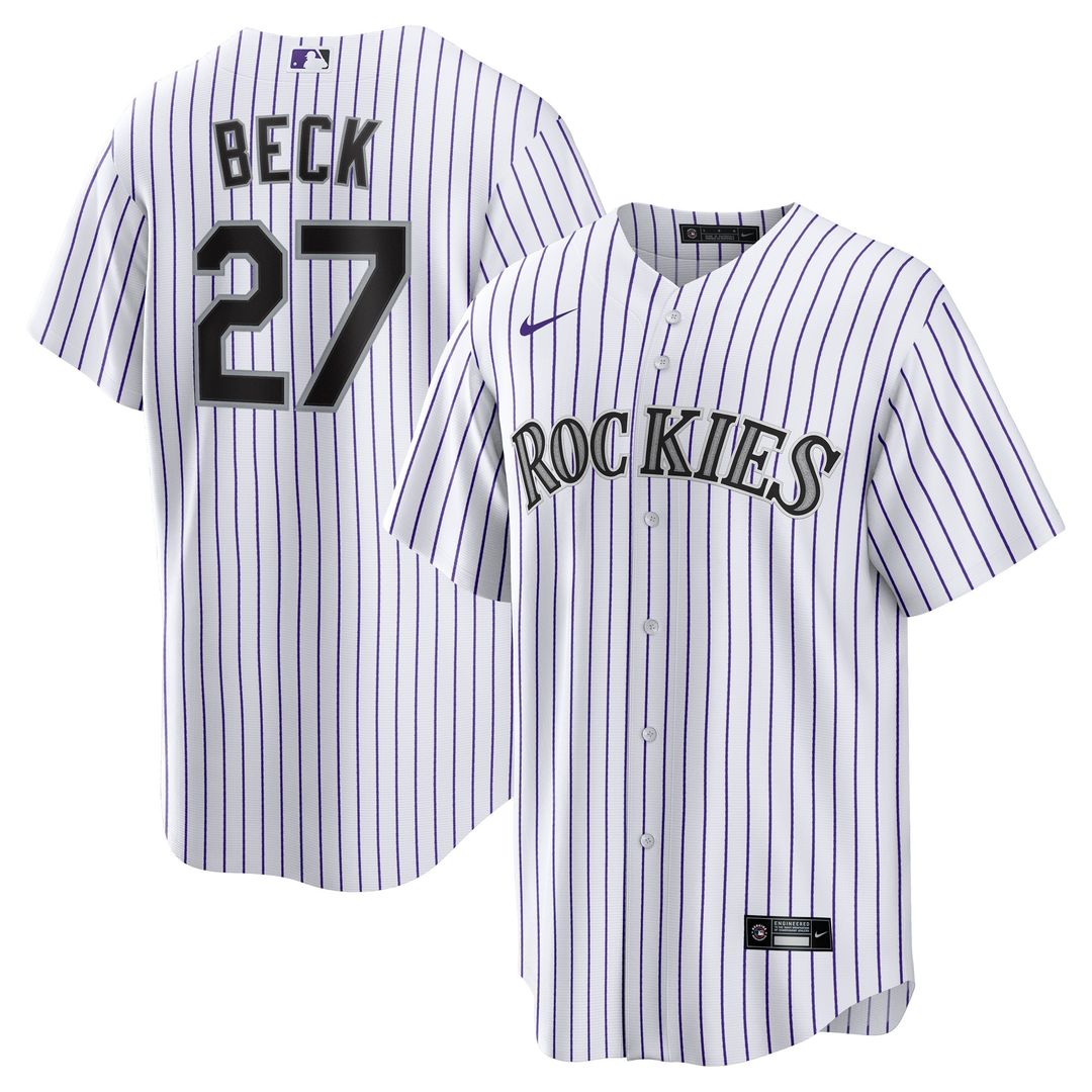 Jordan Beck Colorado Rockies Nike Home Replica Jersey - White Official MLB Team Apparel Baseball Fan Gear