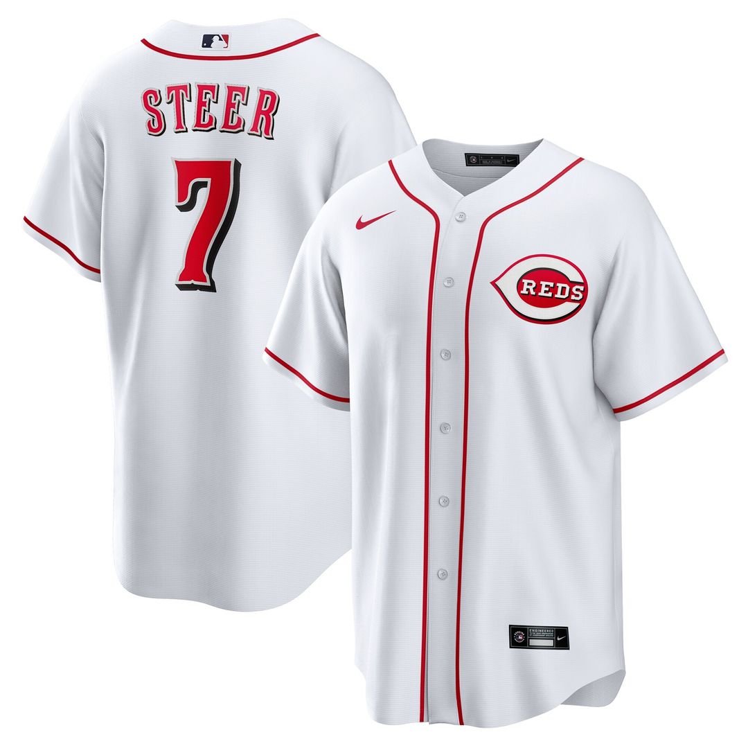 Spencer Steer Cincinnati Reds Nike Home Replica Jersey - White Official MLB Team Apparel Baseball Fan Gear