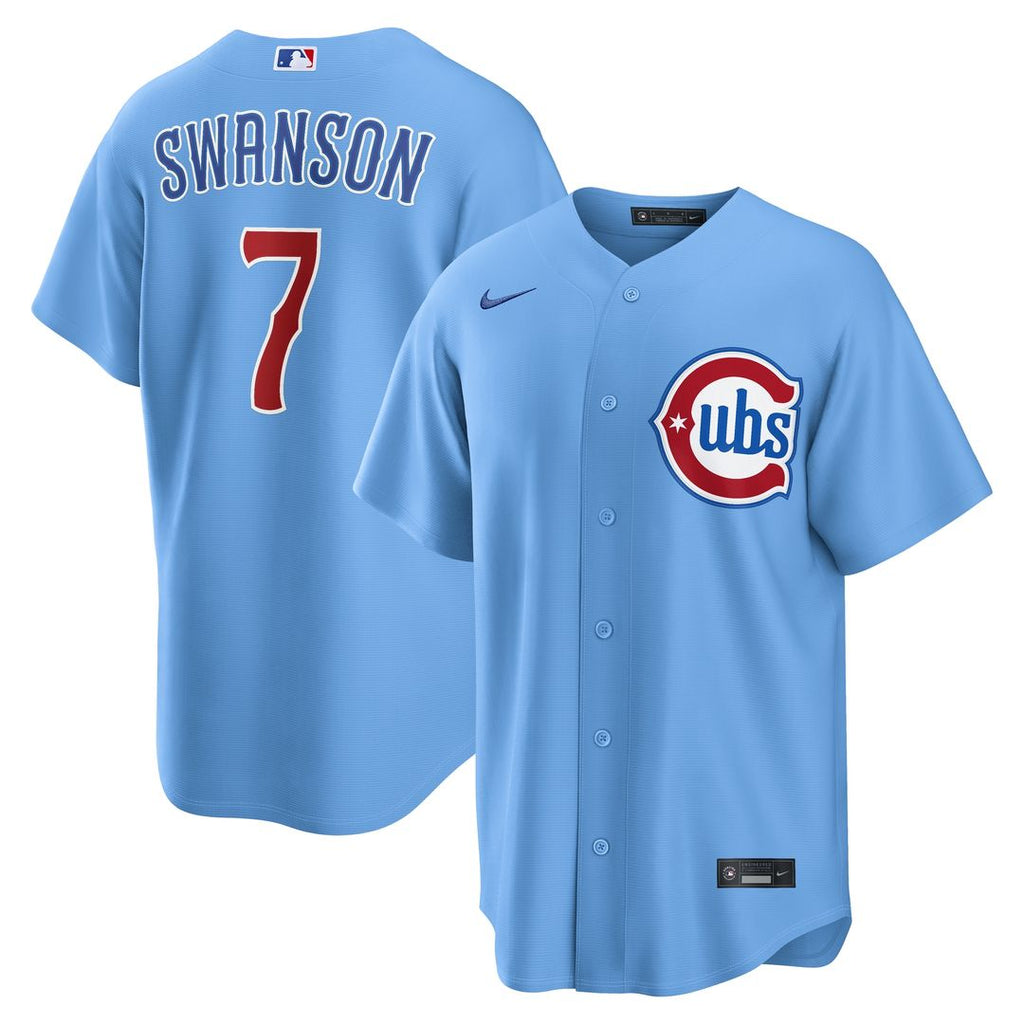 Dansby Swanson Chicago Cubs Nike Alternate Replica Jersey - Light Blue Official MLB Team Apparel Baseball Fan Gear