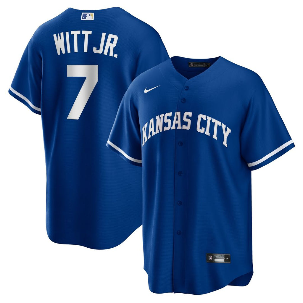 Bobby Witt Jr. Kansas City Royals Nike Alternate 2 Replica Jersey - Rush Blue Official MLB Team Apparel Baseball Fan Gear