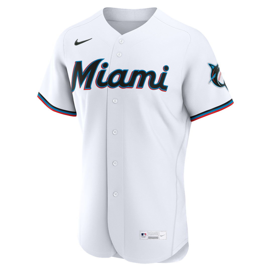 Miami Marlins Nike Home Authentic Custom Jersey - White Official MLB Team Apparel Baseball Fan Gear