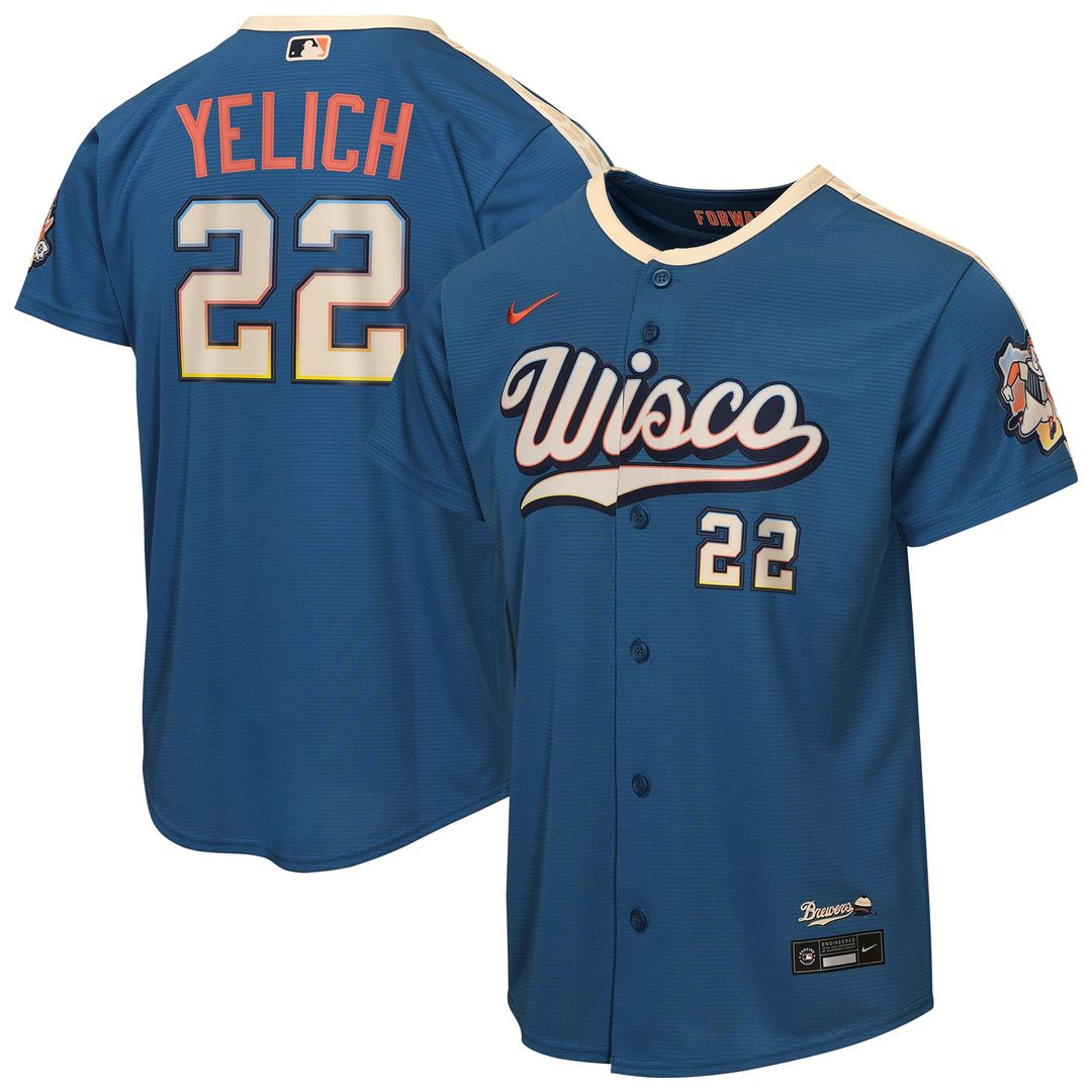 Christian Yelich Milwaukee Brewers Nike Youth 2026 City Connect Stadium Jersey - Mineral Blue Official MLB Team Apparel Baseball Fan Gear