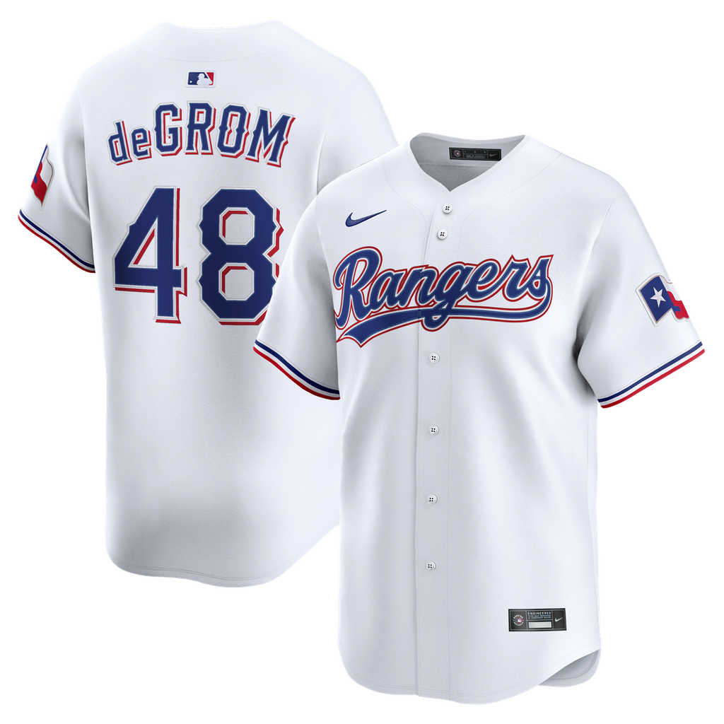 Jacob deGrom Texas Rangers Nike Home Limited Jersey - White Official MLB Team Apparel Baseball Fan Gear