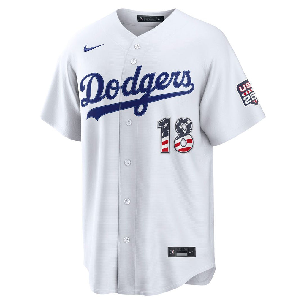 Yoshinobu Yamamoto Los Angeles Dodgers Nike USA 250 Fourth of July Home Stadium Jersey - White Official MLB Team Apparel Baseball Fan Gear