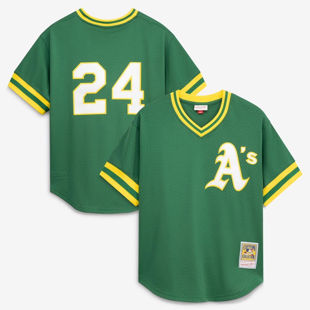 Rickey Henderson Athletics Mitchell & Ness Authentic Batting Practice Jersey - Green Official MLB Team Apparel Baseball Fan Gear