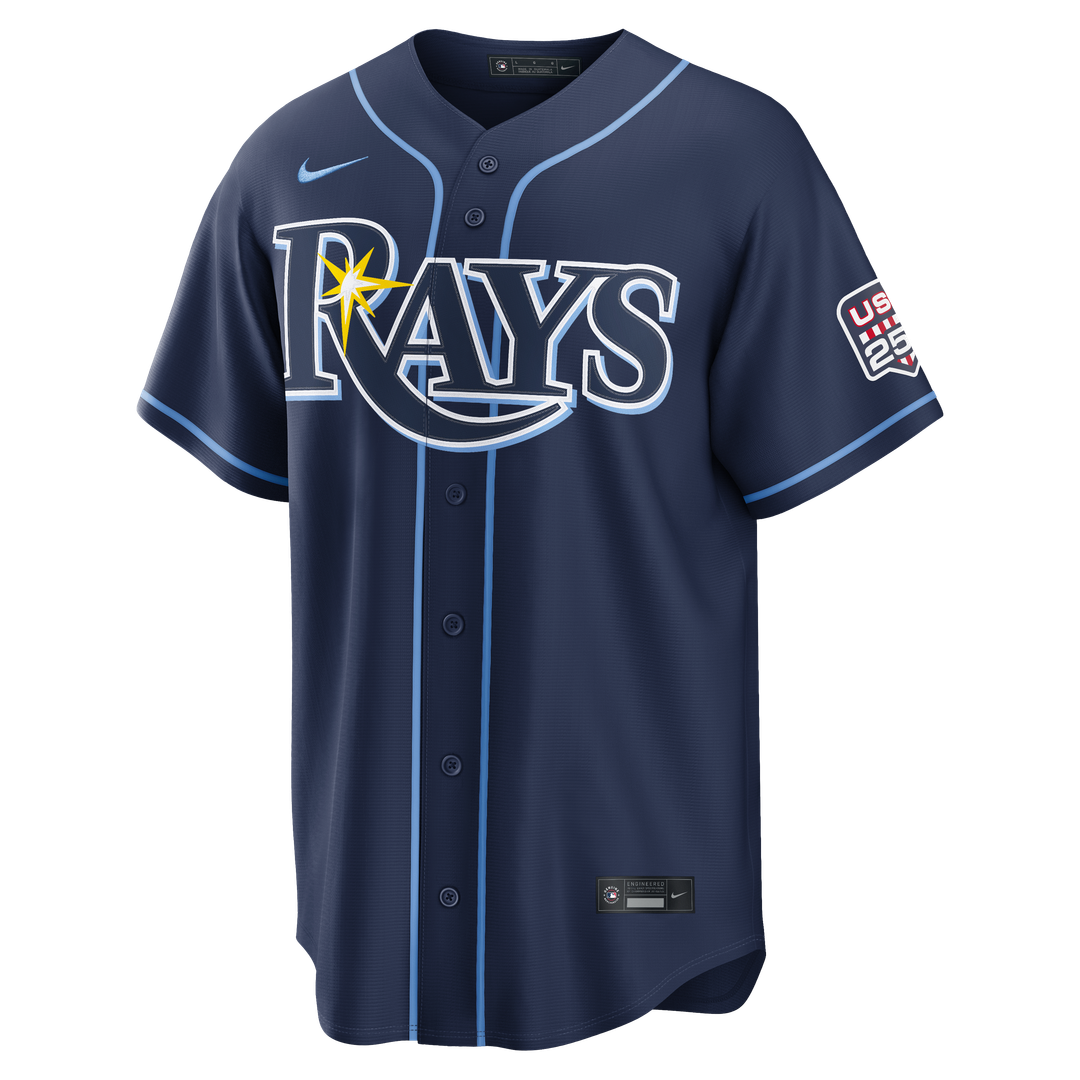 Junior Caminero Tampa Bay Rays Nike USA 250 Fourth of July Road Stadium Jersey - Navy Official MLB Team Apparel Baseball Fan Gear