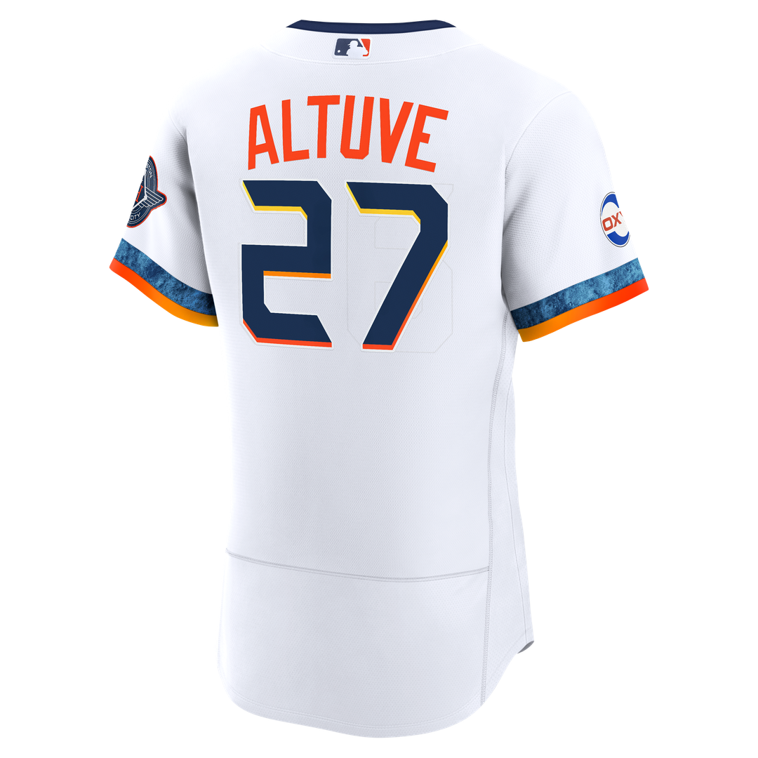 Jose Altuve Houston Astros Nike City Connect Authentic Sponsor Patch Jersey - White Official MLB Team Apparel Baseball Fan Gear