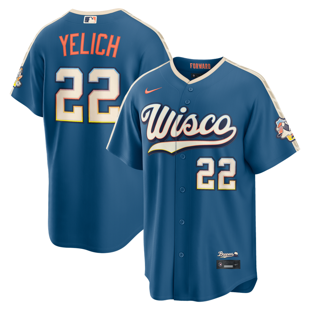 Christian Yelich Milwaukee Brewers Nike 2026 City Connect Stadium Jersey - Mineral Blue Official MLB Team Apparel Baseball Fan Gear
