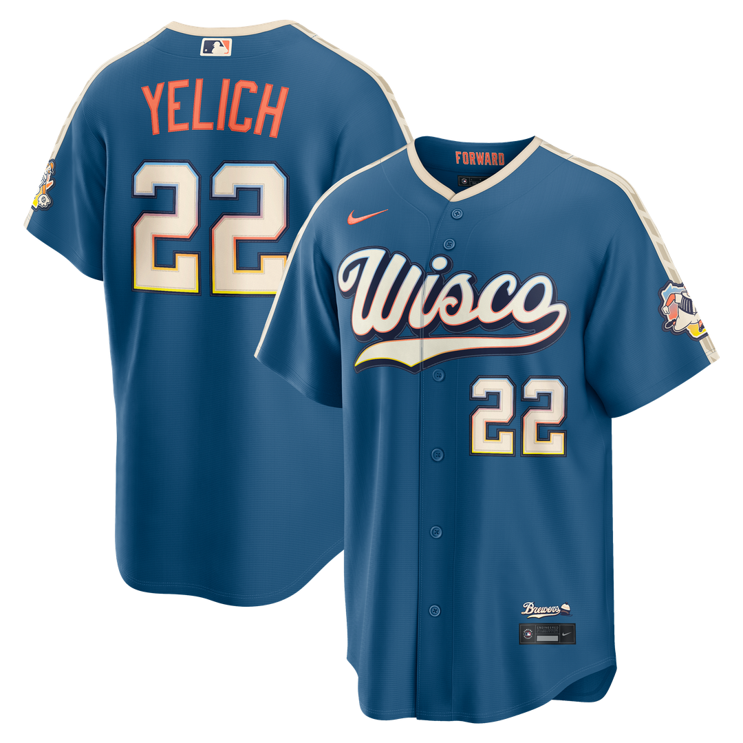 Christian Yelich Milwaukee Brewers Nike 2026 City Connect Stadium Jersey - Mineral Blue Official MLB Team Apparel Baseball Fan Gear