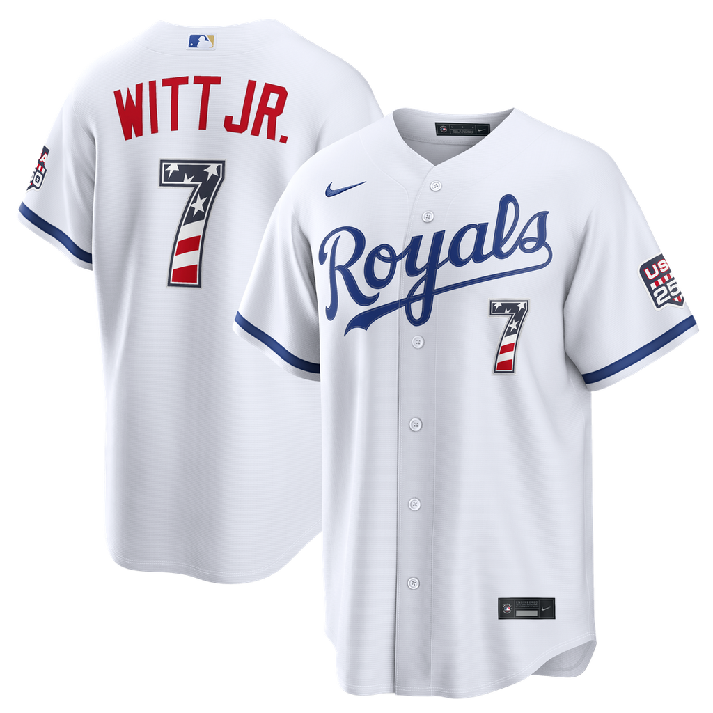 Bobby Witt Jr. Kansas City Royals Nike USA 250 Fourth of July Home Stadium Jersey - White Official MLB Team Apparel Baseball Fan Gear