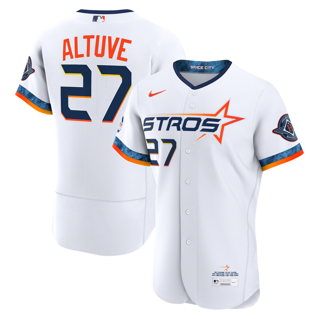 Jose Altuve Houston Astros Nike City Connect Authentic Sponsor Patch Jersey - White Official MLB Team Apparel Baseball Fan Gear