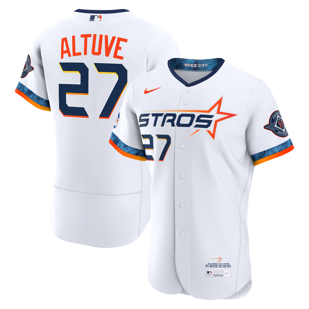 Jose Altuve Houston Astros Nike City Connect Authentic Sponsor Patch Jersey - White Official MLB Team Apparel Baseball Fan Gear