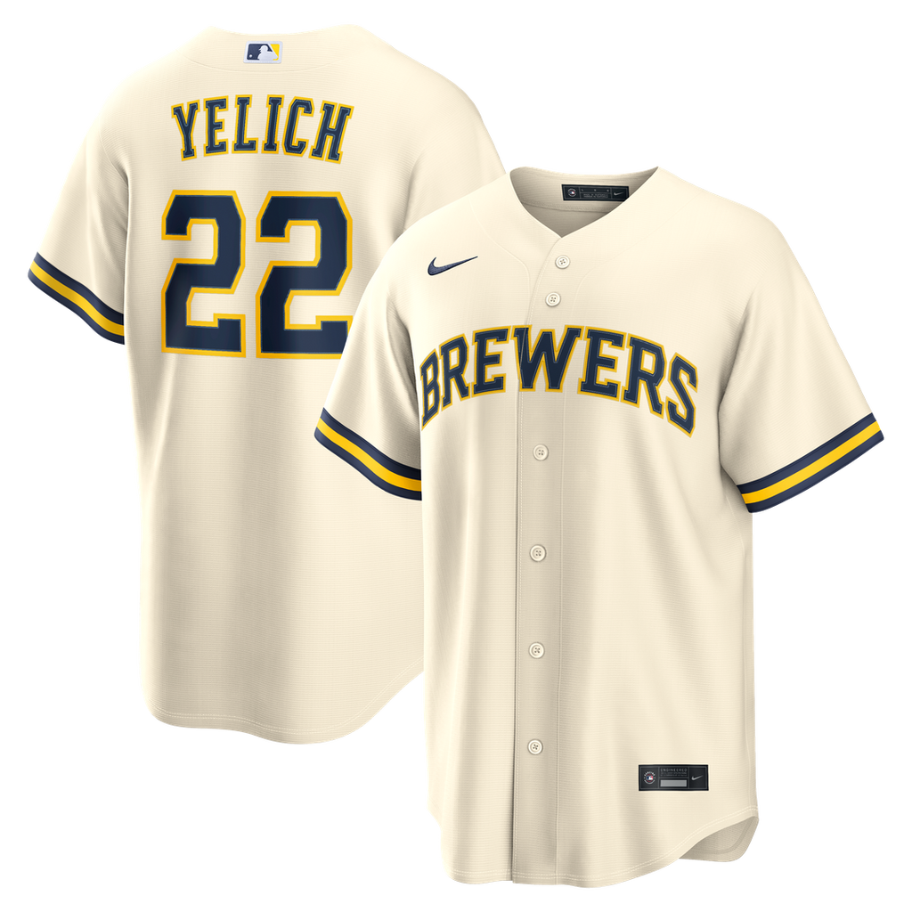 Christian Yelich Milwaukee Brewers Nike Home Replica Jersey - Cream Official MLB Team Apparel Baseball Fan Gear