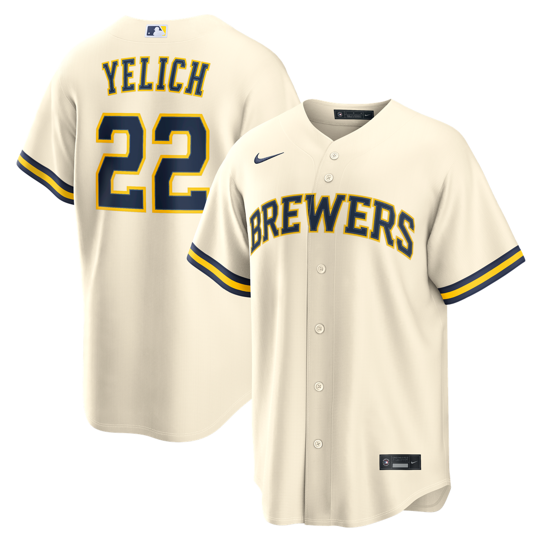 Christian Yelich Milwaukee Brewers Nike Home Replica Jersey - Cream Official MLB Team Apparel Baseball Fan Gear