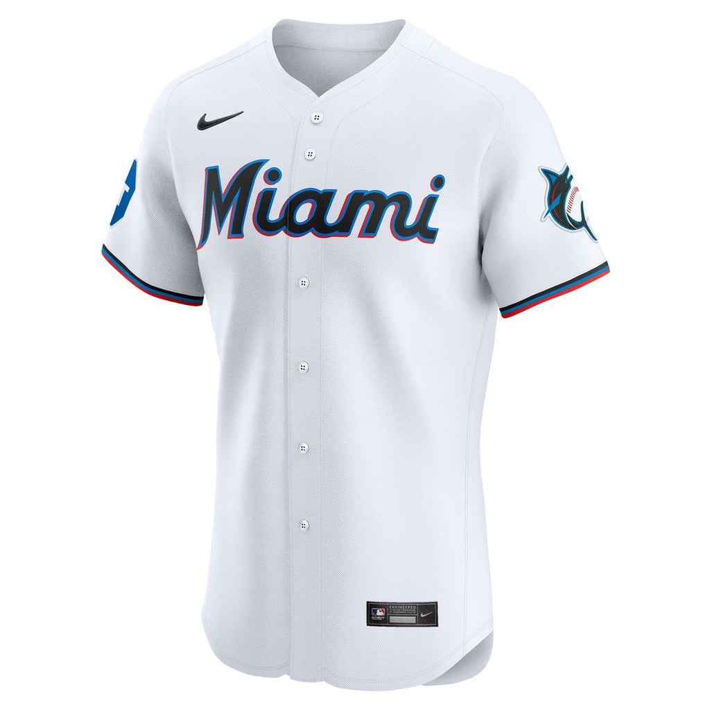 Miami Marlins Nike Home Elite Patch Jersey - White Official MLB Team Apparel Baseball Fan Gear
