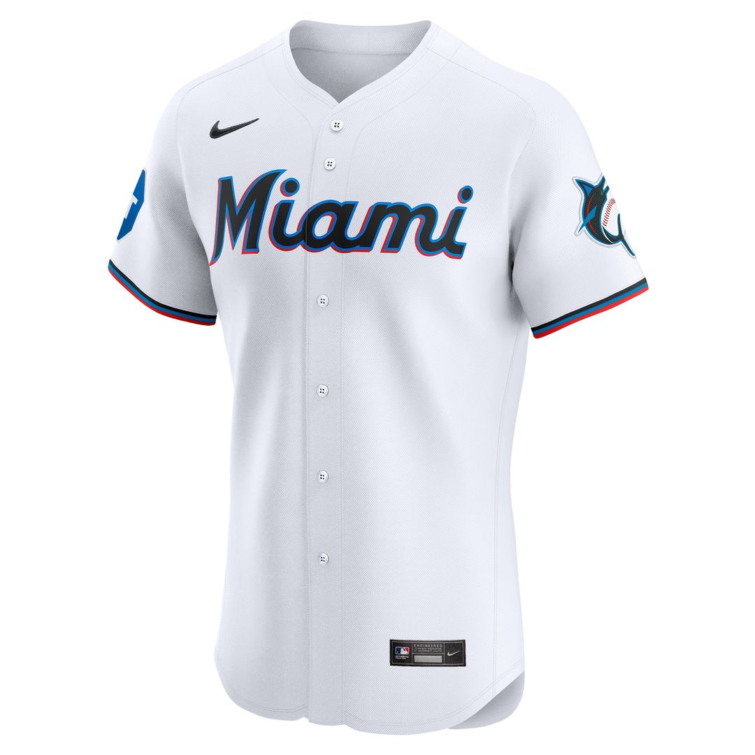 Miami Marlins Nike Home Elite Patch Jersey - White Official MLB Team Apparel Baseball Fan Gear