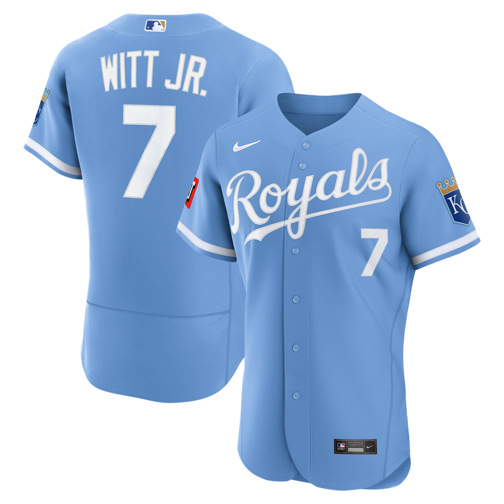 Bobby Witt Jr. Kansas City Royals Nike Alternate Authentic Sponsor Patch Jersey - Light Blue Official MLB Team Apparel Baseball Fan Gear