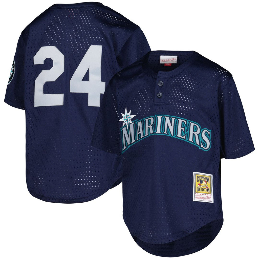 Ken Griffey Jr. Seattle Mariners Mitchell & Ness Youth Cooperstown Collection Mesh Batting Practice Jersey - Navy Official MLB Team Apparel Baseball F
