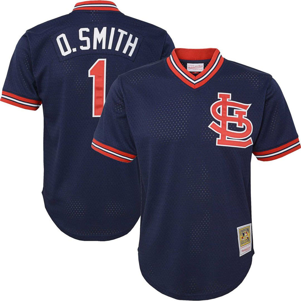 Ozzie Smith St. Louis Cardinals Mitchell & Ness Youth Cooperstown Collection Mesh Batting Practice Jersey - Navy Official MLB Team Apparel Baseball Fa