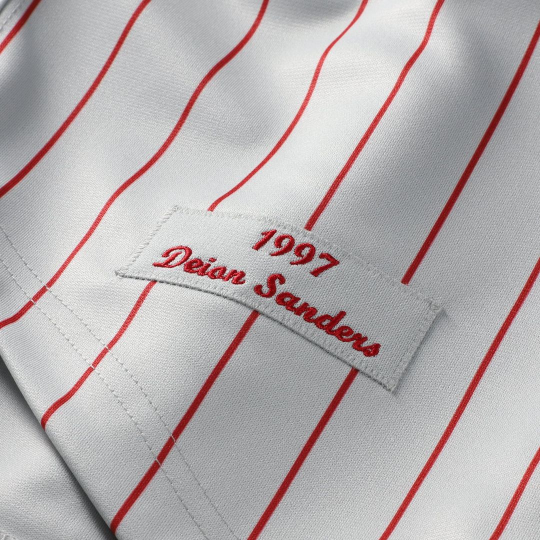 Deion Sanders Cincinnati Reds Mitchell & Ness 1997 Authentic Jersey - Gray Official MLB Team Apparel Baseball Fan Gear