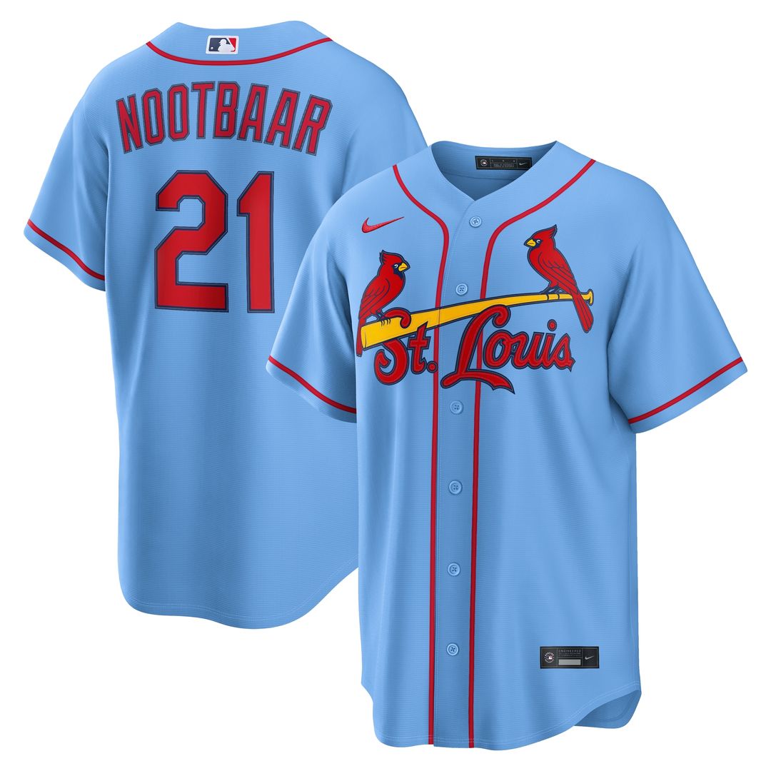 Lars Nootbaar St. Louis Cardinals Nike Alternate Replica Jersey - Light Blue Official MLB Team Apparel Baseball Fan Gear