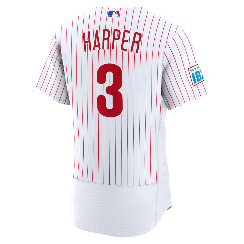 Bryce Harper Philadelphia Phillies Nike Home Authentic Sponsor Patch Jersey - White Official MLB Team Apparel Baseball Fan Gear
